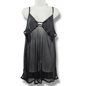 Cacique Sexy Sensual Black Slip Dress Mesh Satin Babydoll Lingerie Whimsigoth
